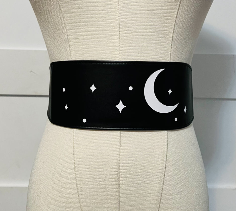 Vegan Leather Belt - Wide - Moon & Stars