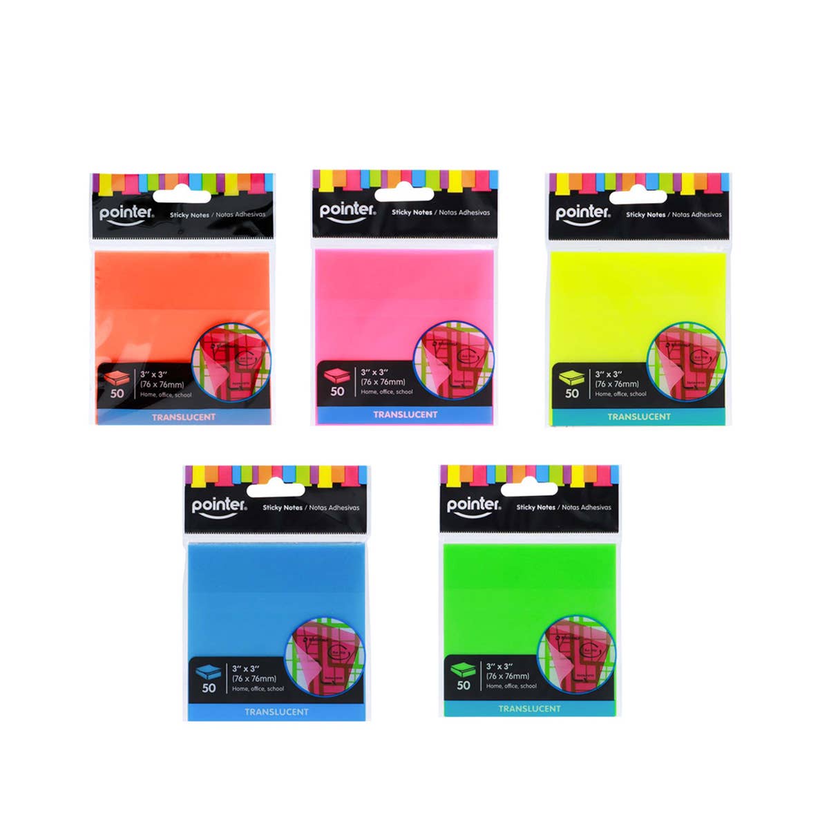 Sticky Notes, 3x3, Neon Translucent, 50 Sheets