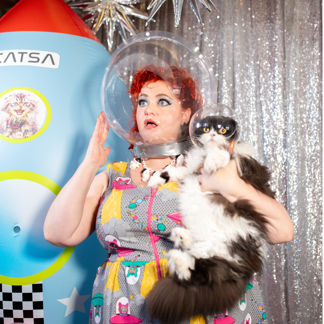 Cats in Space Sleeveless Fit & Flare Dress: XL