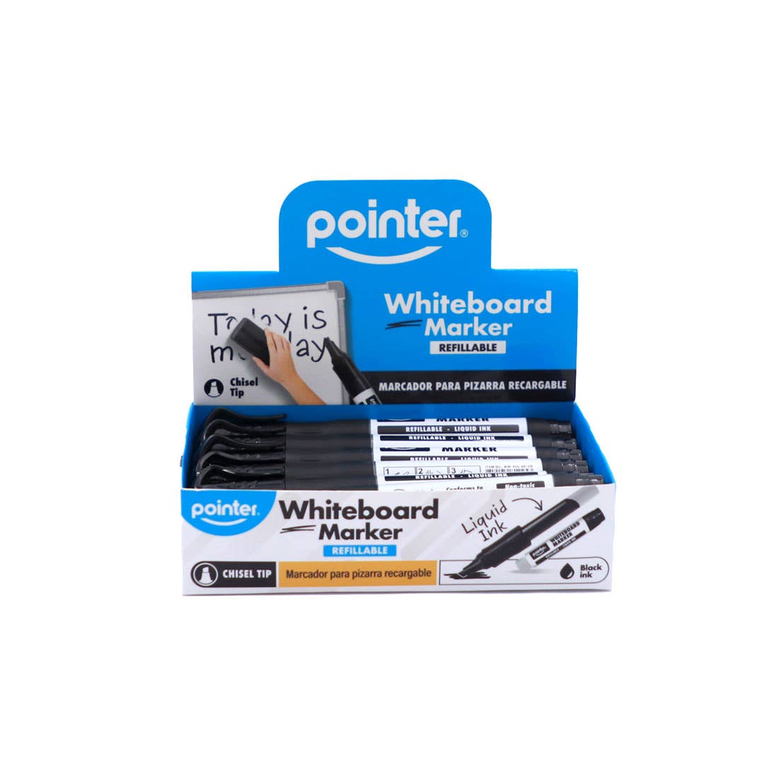 Dry Erase Markers – Refillable Chisel Tip Black 12 Pack