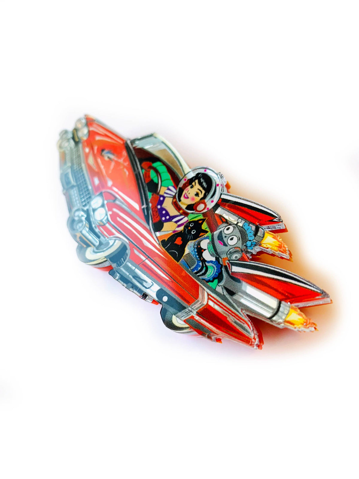 Retro space car brooch,Sci-Fi Pinup Girl brooch, luxury pin