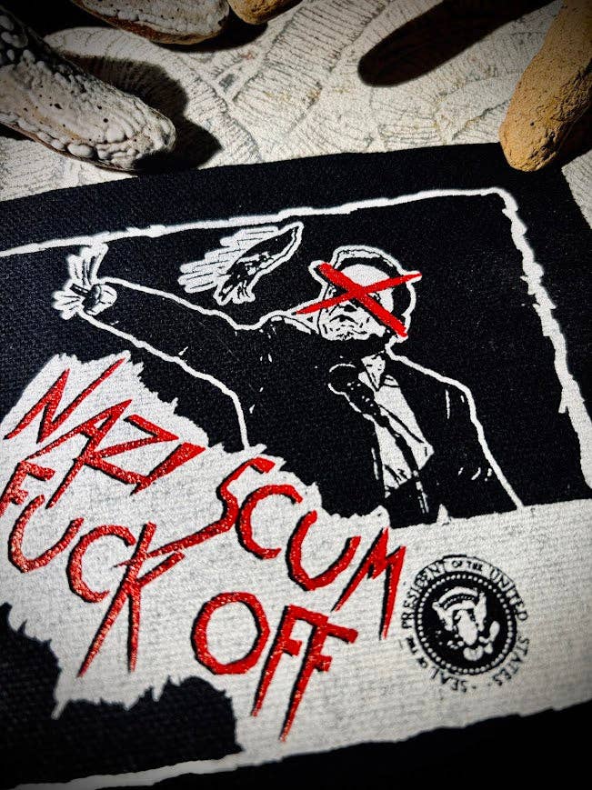 Fuck off Nazi scum patch feat. Elon Musk.: Black w/white ink