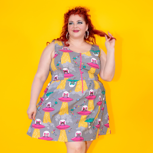 Cats in Space Sleeveless Fit & Flare Dress: XS