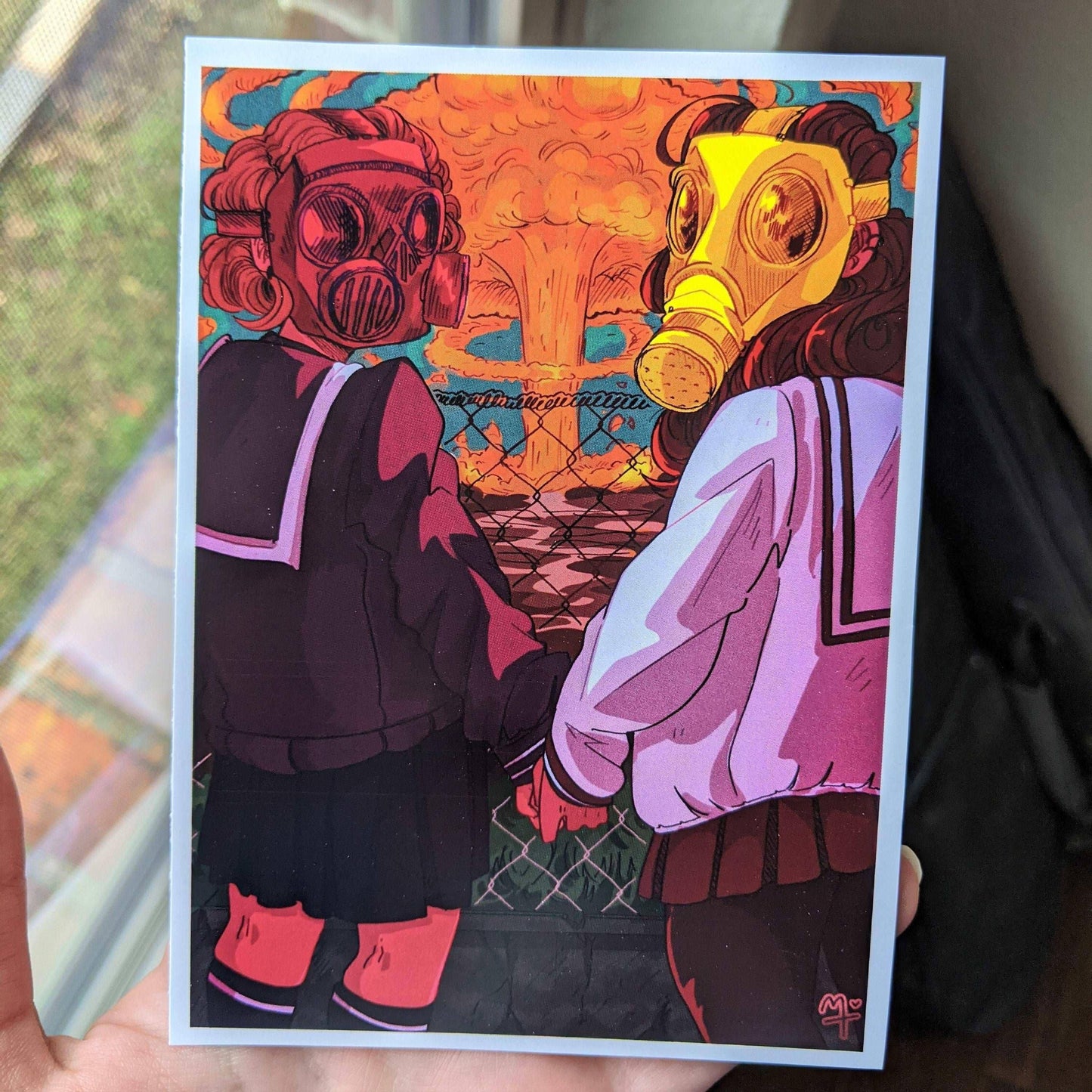 Gas Mask Girls Mini Print 4x6 Glossy Print: 2 Girls + Moon