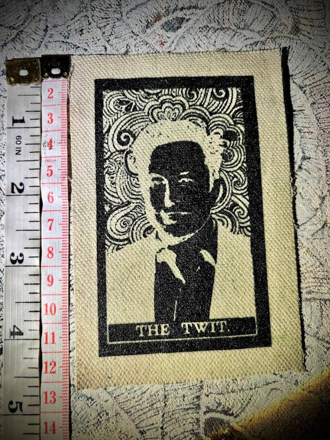 Elon Musk, The Twit tarot card patch.: Black w/white ink