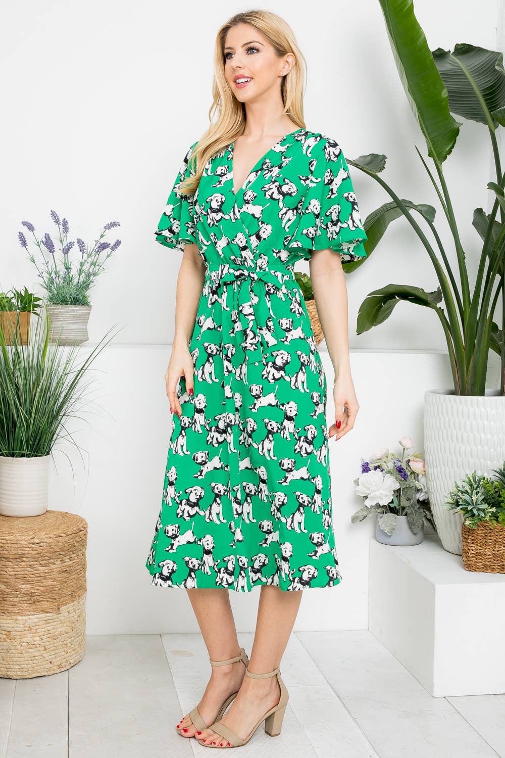 Dog Print Midi Length Dress: L
