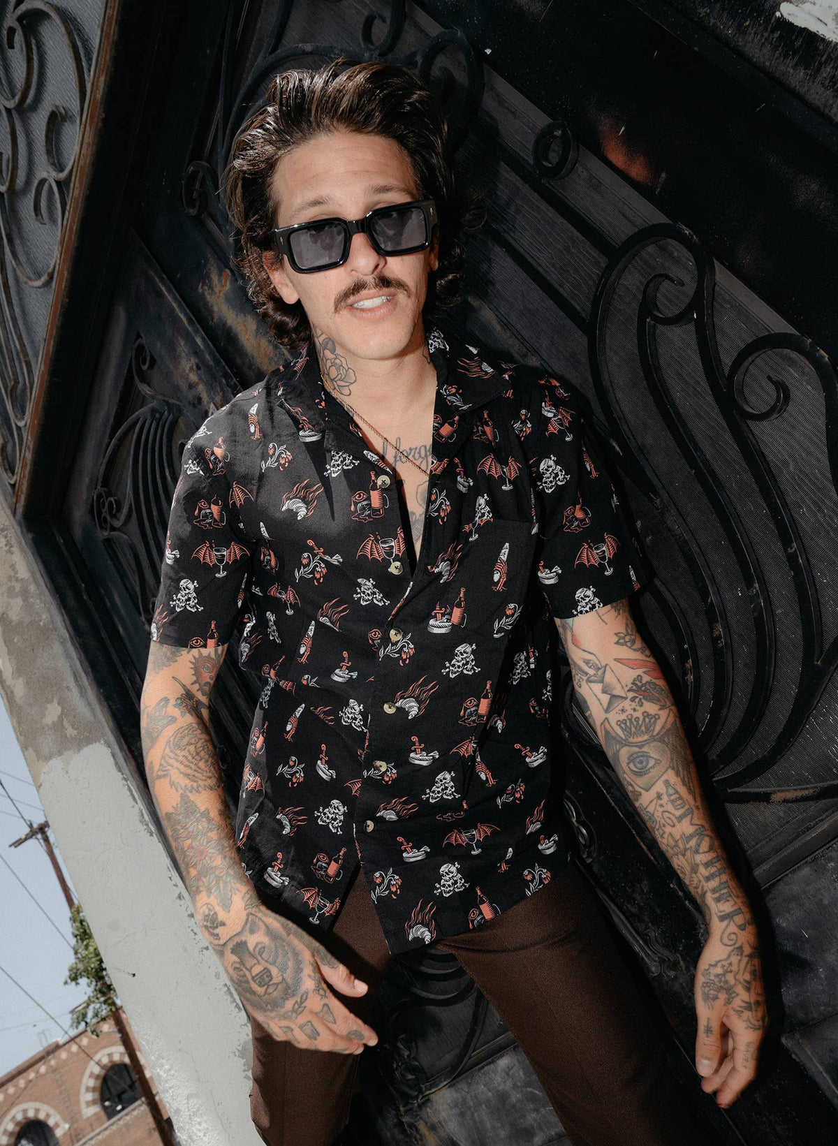 Le Sigh French Wine Cheese Baguettes & Croissants Button-Up: Men's Medium