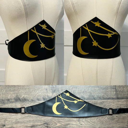 Vegan Leather Belt - Pointed - Hanging moon & Stars
