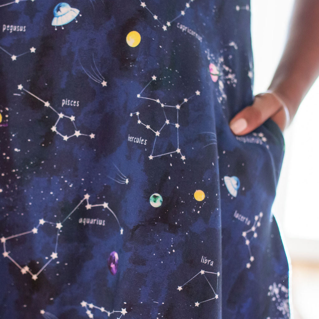Adult "Cosmic Compass" Constellations Sleeveless Dress with Pockets