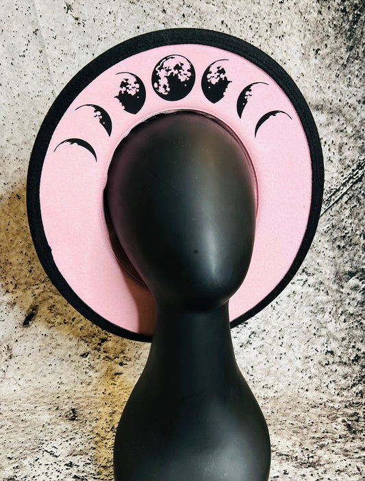 Vegan Felt Wide Brim Hat - "Pastel Pink Moon Phase"