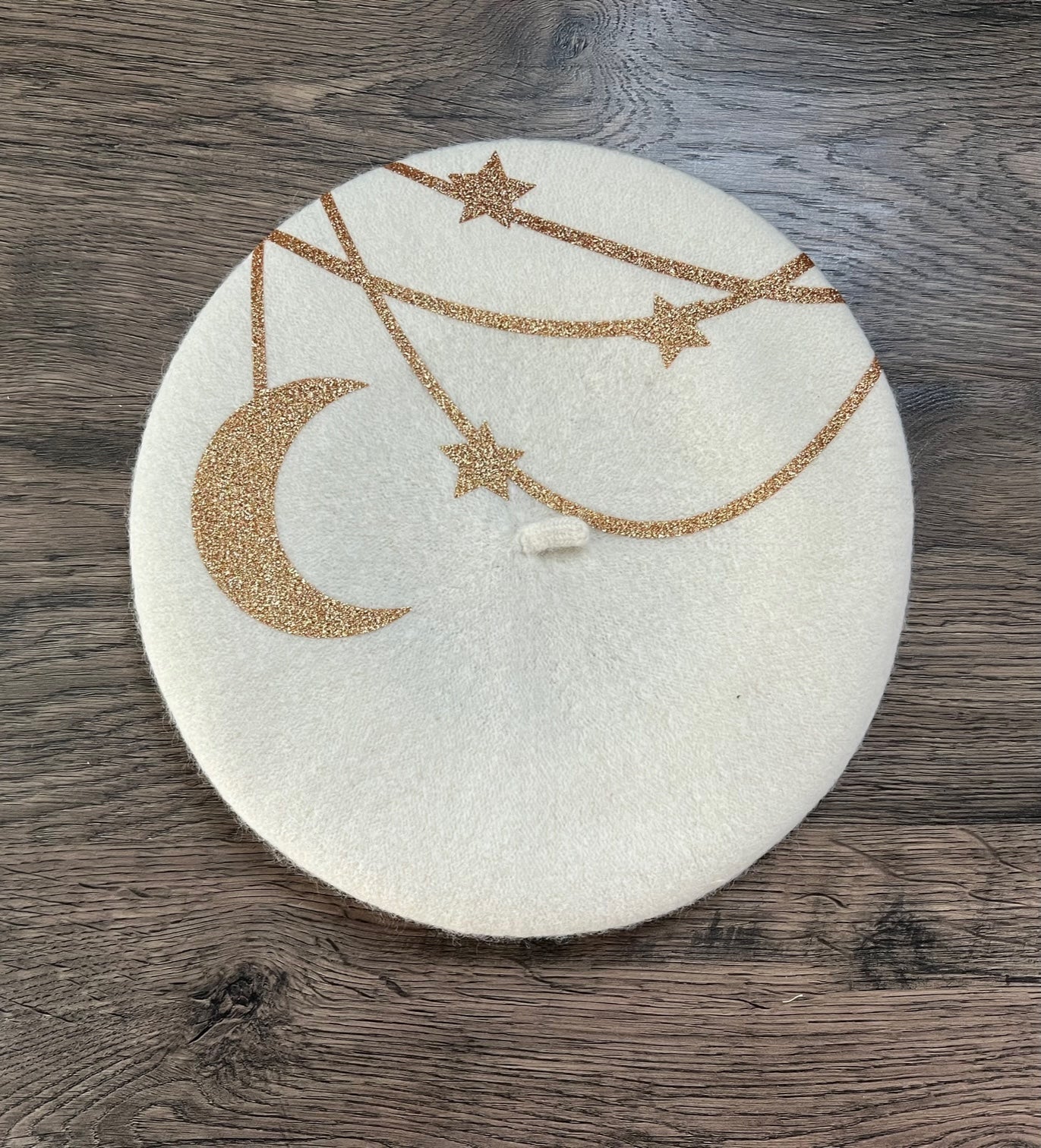 Fox & Fable - Vegan Beret - Gold Hanging Moon and Stars