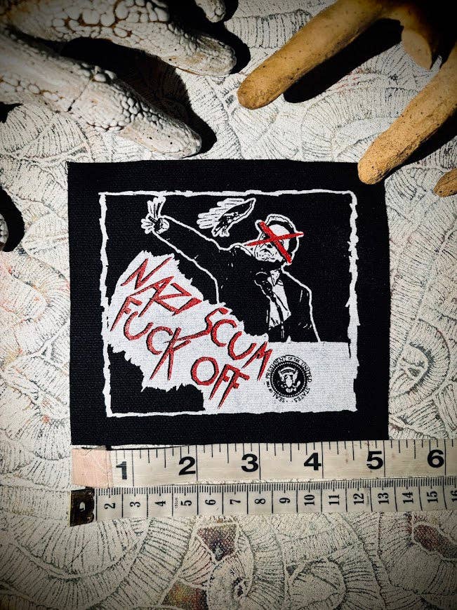 Fuck off Nazi scum patch feat. Elon Musk.: Black w/white ink