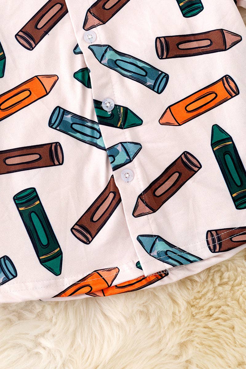 Crayon boys printed button up back to school shirt w/collar. TPB50283: S