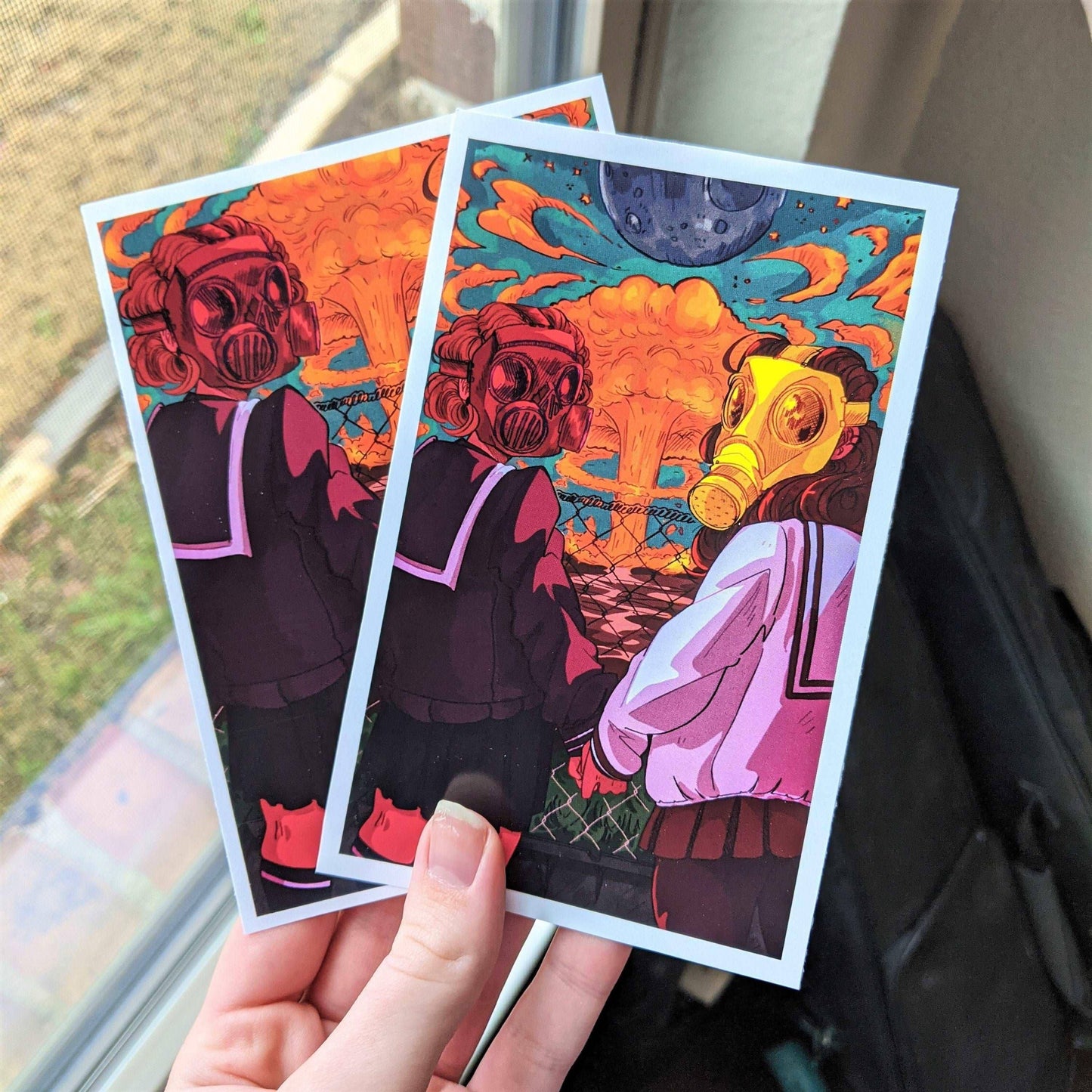 Gas Mask Girls Mini Print 4x6 Glossy Print: 2 Girls + Moon