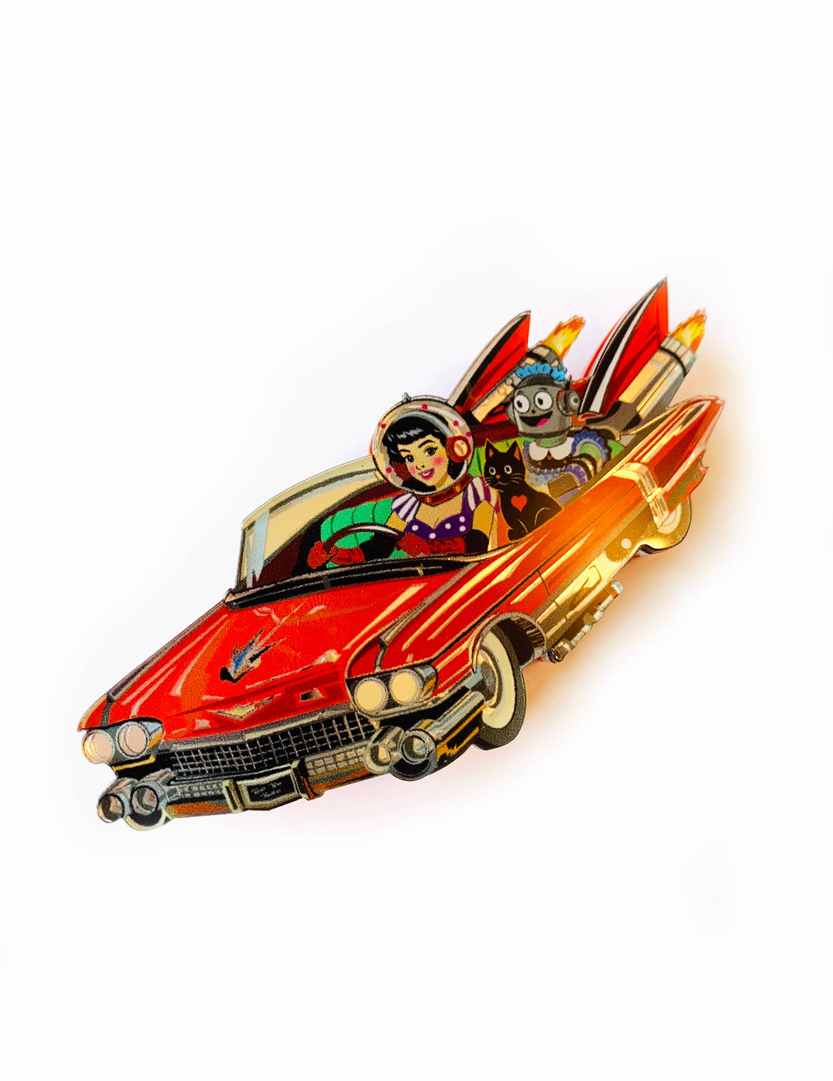 Retro space car brooch,Sci-Fi Pinup Girl brooch, luxury pin