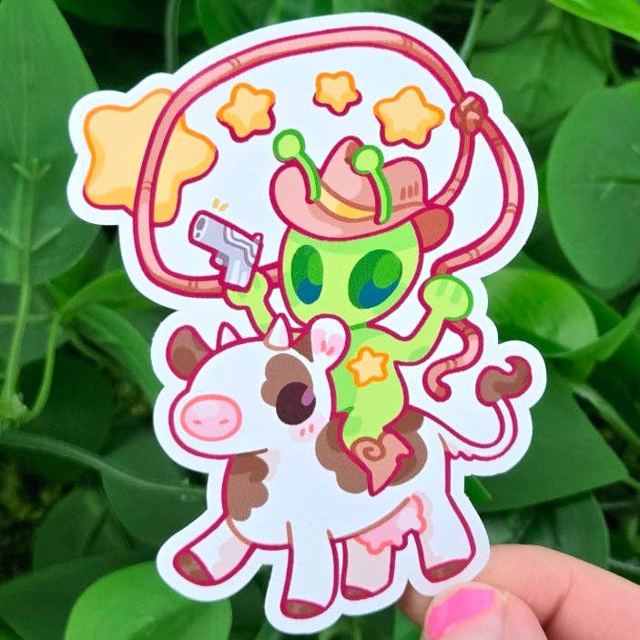 Cute Cowboy Alien Stickers!: All 3!