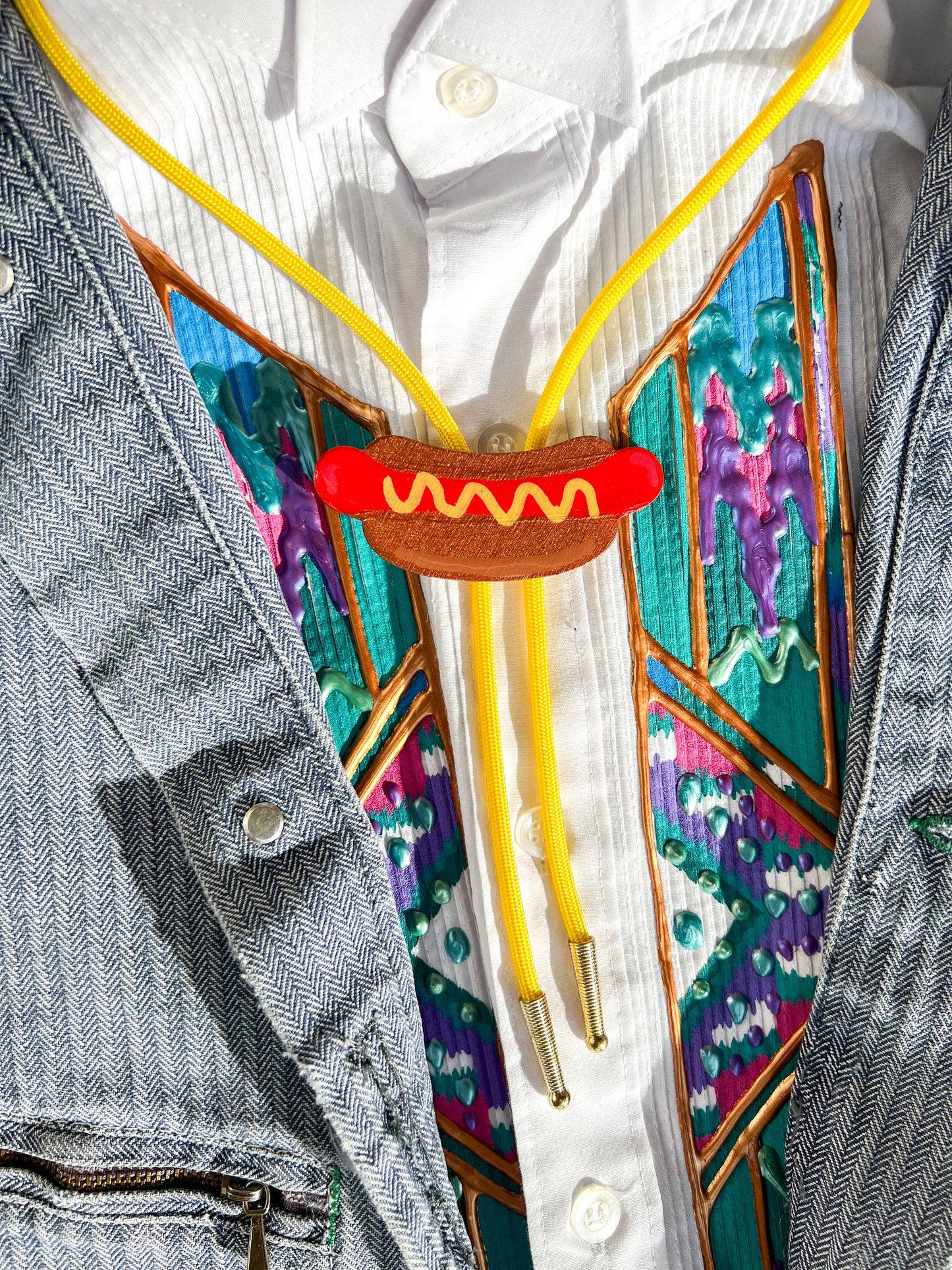 Hot Dog Bolo Tie - Fun Western Accessory: Yellow
