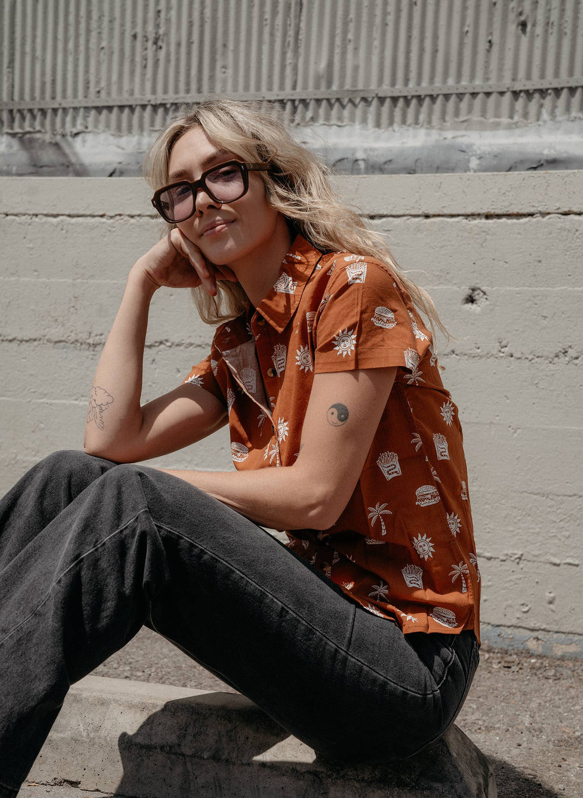 Take It Greasy Casual Vintage Button Down Shirt Men Women: Large