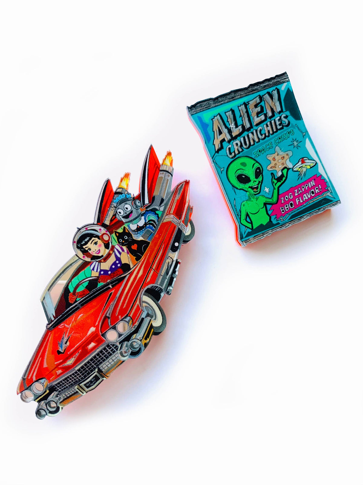 Retro space car brooch,Sci-Fi Pinup Girl brooch, luxury pin