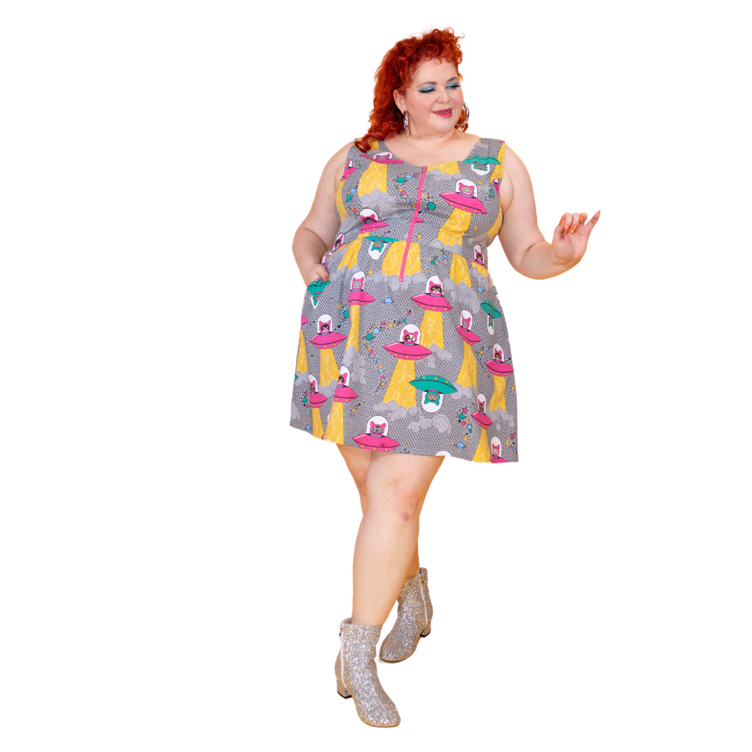 Cats in Space Sleeveless Fit & Flare Dress: XL