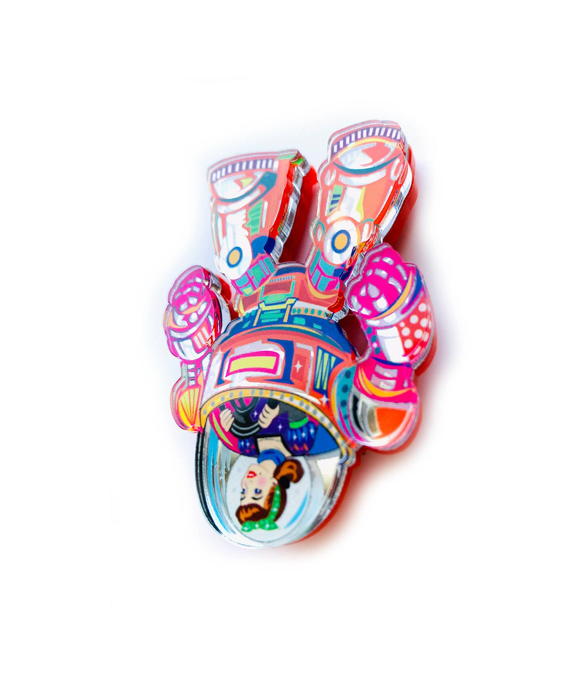 Space Girl Mech Suit Acrylic Brooch ,Retro quirky Sci-Fi Pin