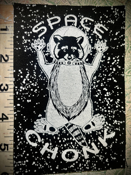 Space Chonk, Raccoon space traveler patch.: Black w/white ink