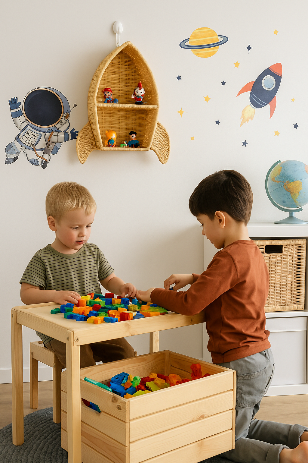 Rattan Rocket Ship Wall Shelf – Space Theme Kids Room & Nursery Décor