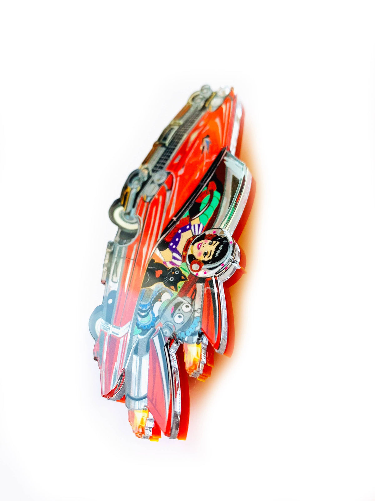 Retro space car brooch,Sci-Fi Pinup Girl brooch, luxury pin