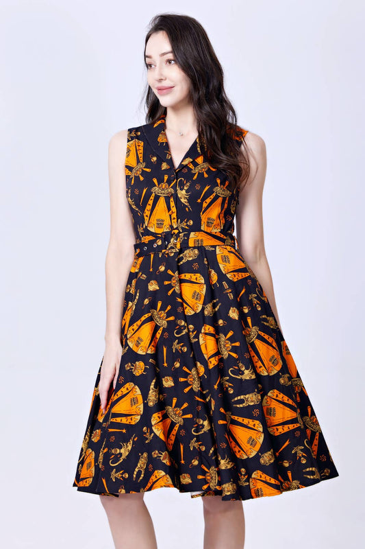239103-CHARCOAL MULTI | Jani | Fit & Flare Dress w/ Pockets: Charcoal Multi / L
