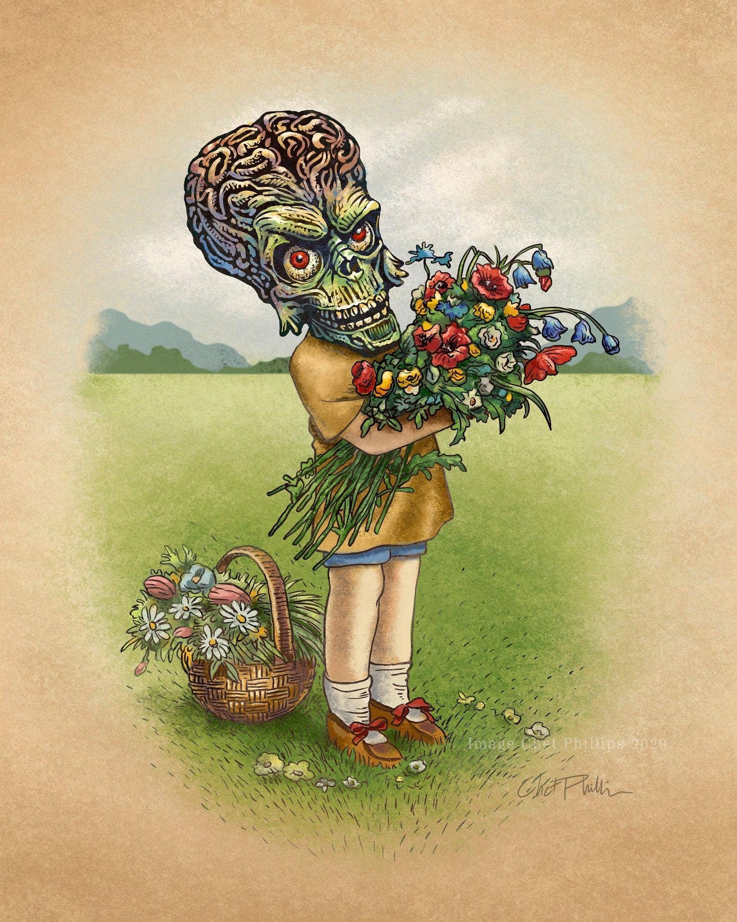 Little Martian Flower Arranging signed 8" x 10" print