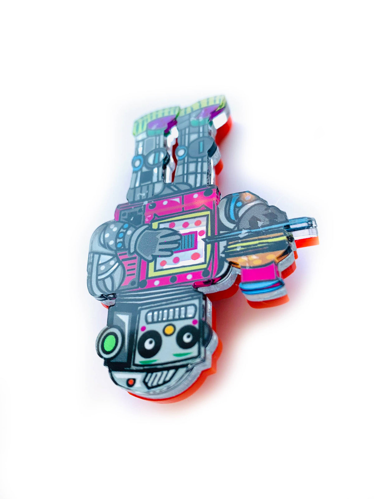 Retro Diner Robot Brooch 1950s Sci-Fi Waiter Acrylic Pin