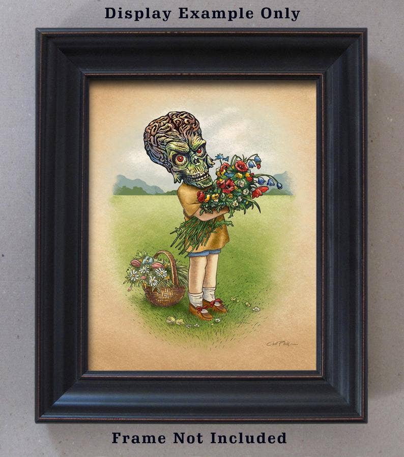 Little Martian Flower Arranging signed 8" x 10" print