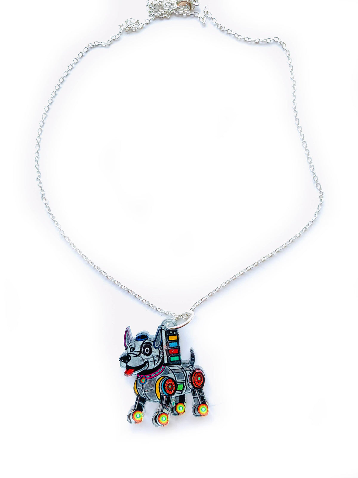 Robot Dog Pendant Necklace .Quirky Retro Sci-Fi jewellery: Sterling Silver Plated