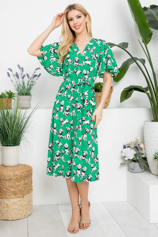 Dog Print Midi Length Dress: S