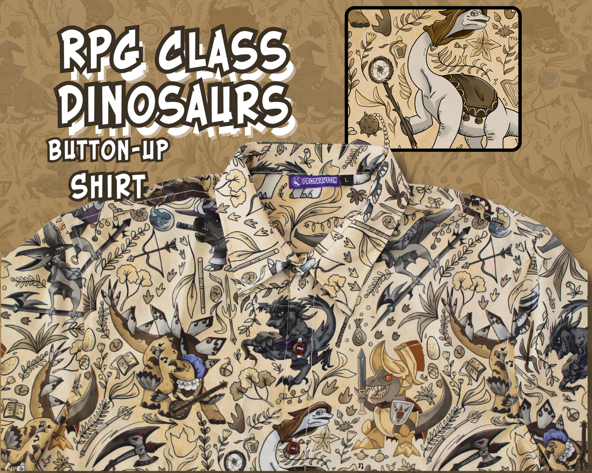 Dinosaur RPG Classes Button-Up Shirt: M