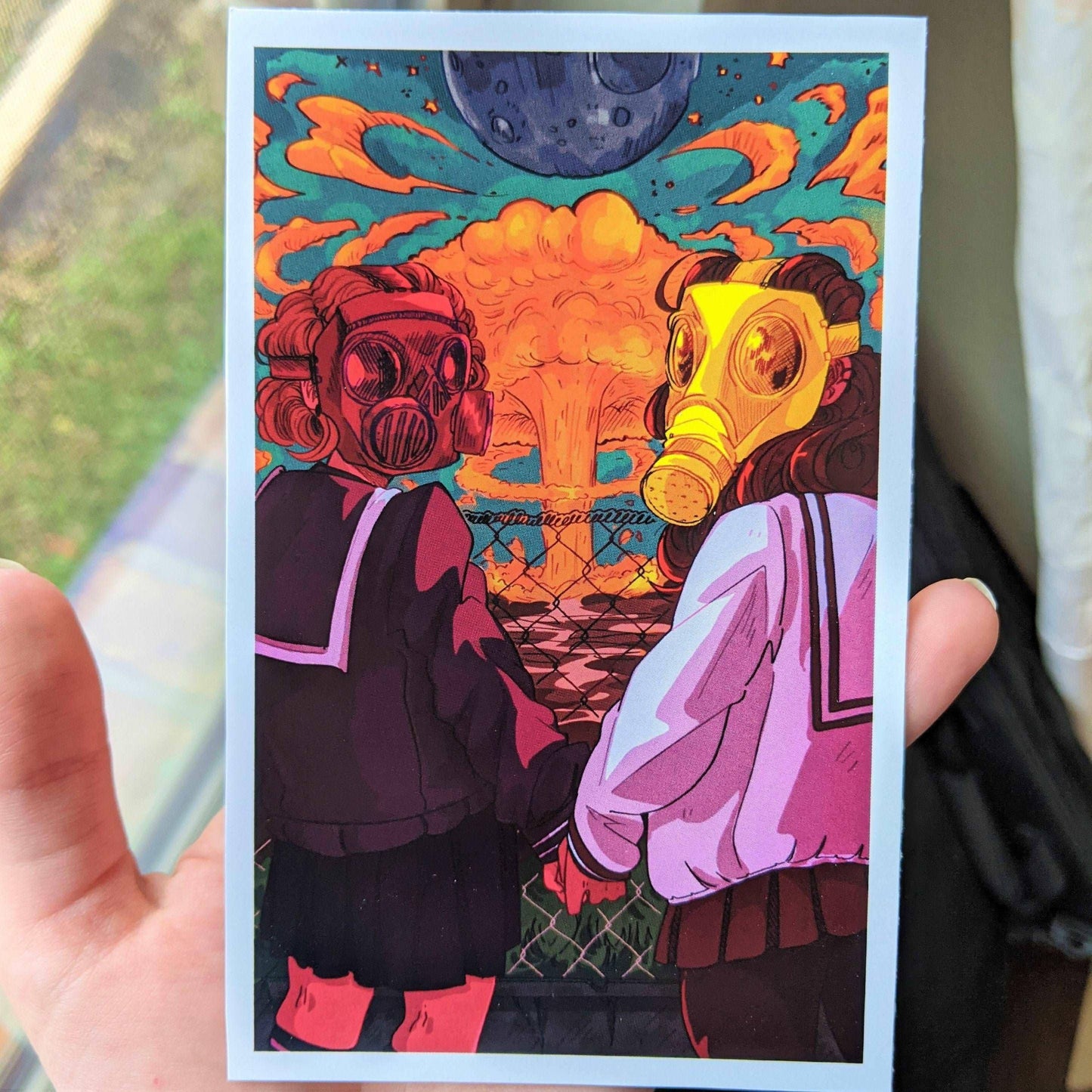Gas Mask Girls Mini Print 4x6 Glossy Print: 2 Girls + Moon