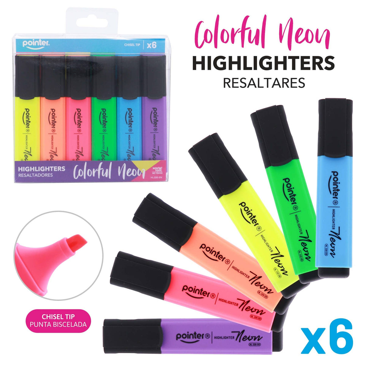 Highlighters – Neon 6 Colors Chisel Tip Set