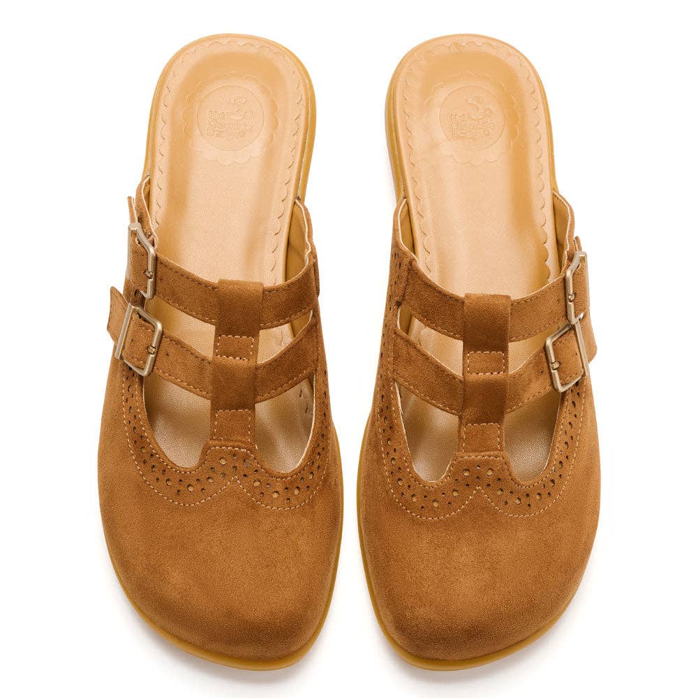 Camel Suede Women's Mary Jane Clogs: 39 HCD/ 9 US/ 10.11"