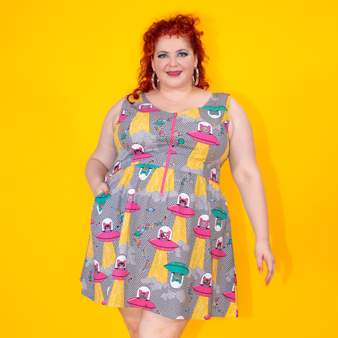 Cats in Space Sleeveless Fit & Flare Dress: S