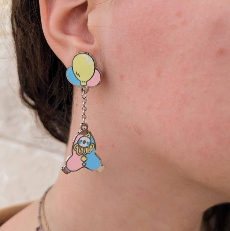Dangling Clown Earrings: Saturated Silver