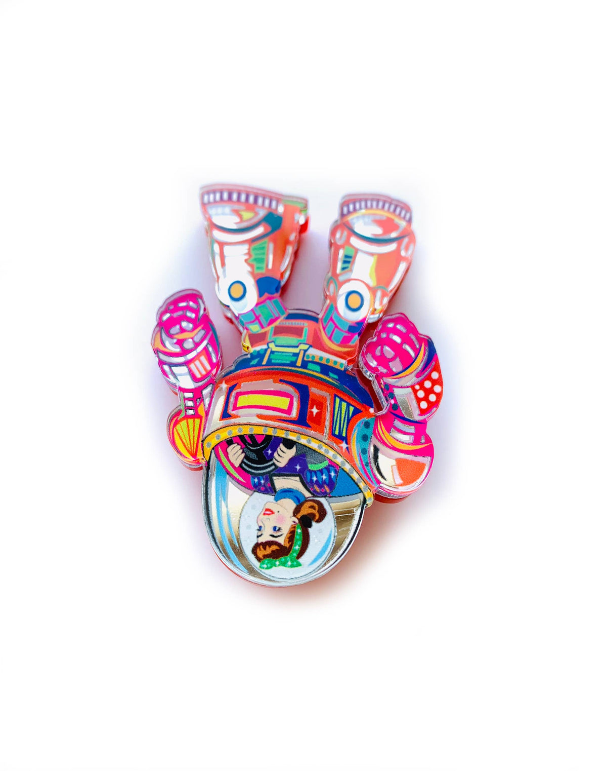 Space Girl Mech Suit Acrylic Brooch ,Retro quirky Sci-Fi Pin