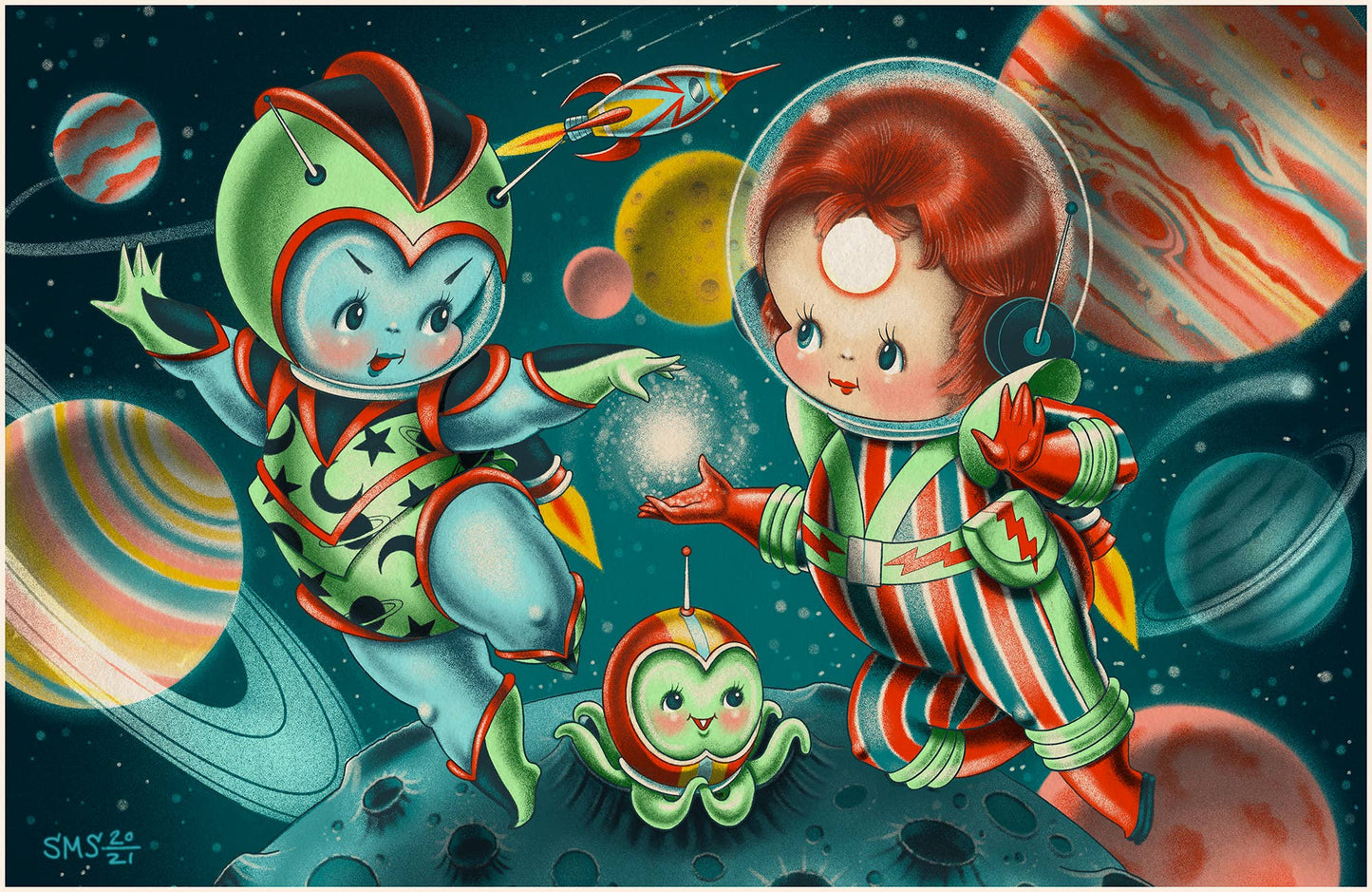 Moonage Daydream Bowie Space Kewpies 5x7 Mini Print