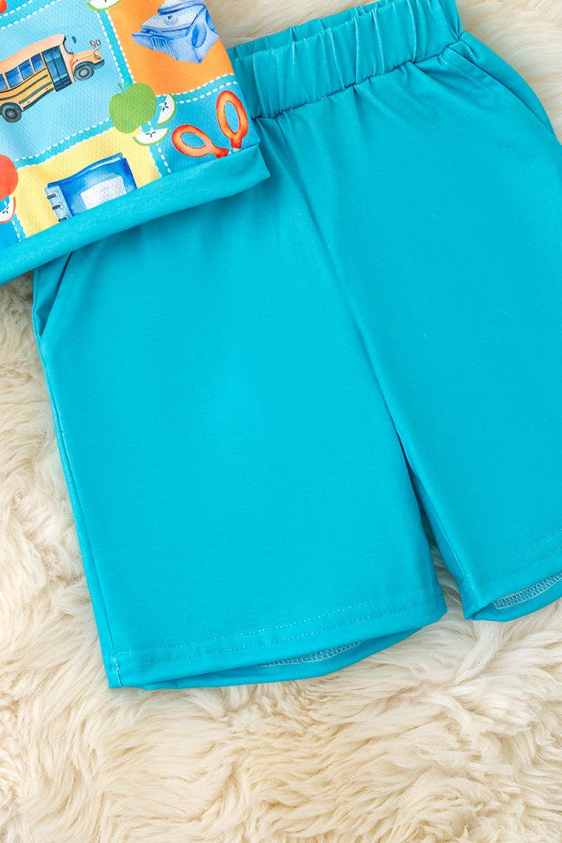 Turquoise back to school boys 2 piece set. OFB50080: S