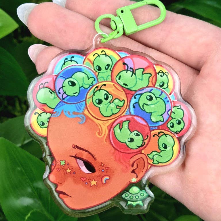 Cute Weirdcore Girl Head Keychains!: Alien