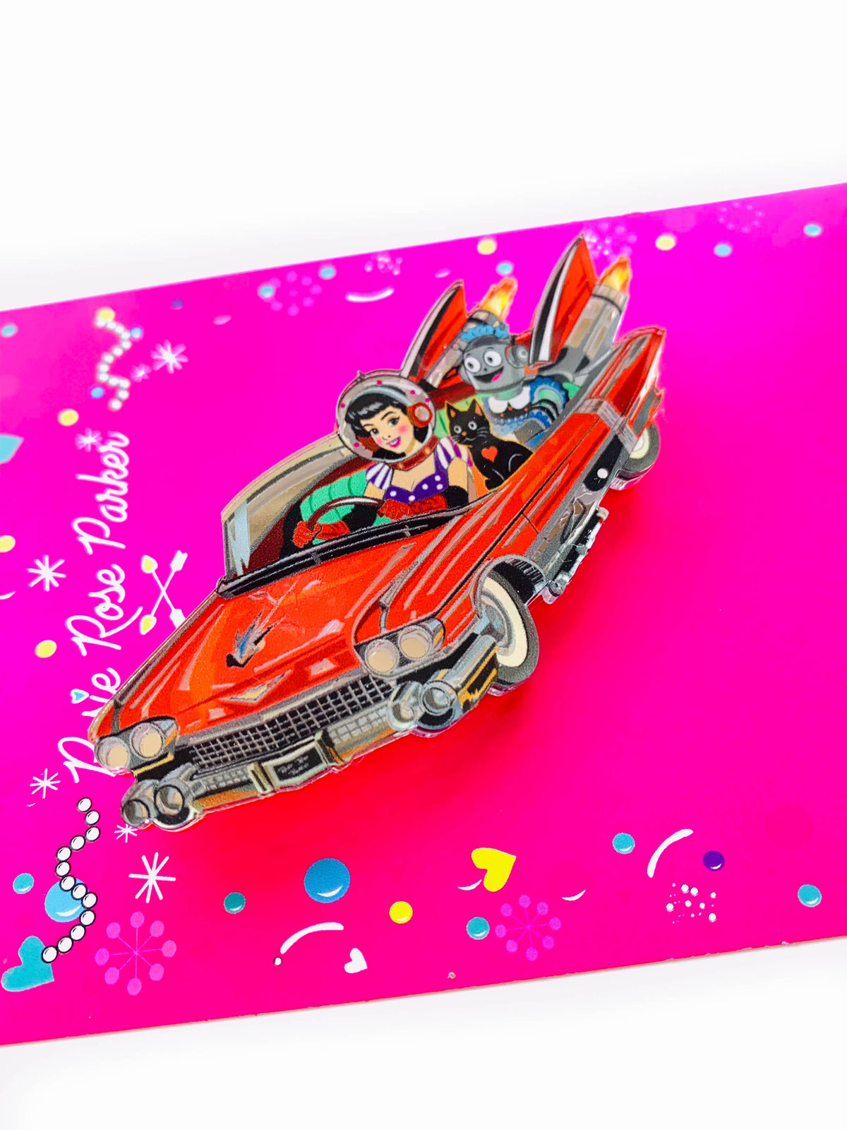 Retro space car brooch,Sci-Fi Pinup Girl brooch, luxury pin