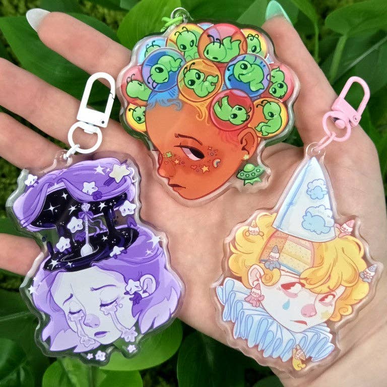 Cute Weirdcore Girl Head Keychains!: Alien