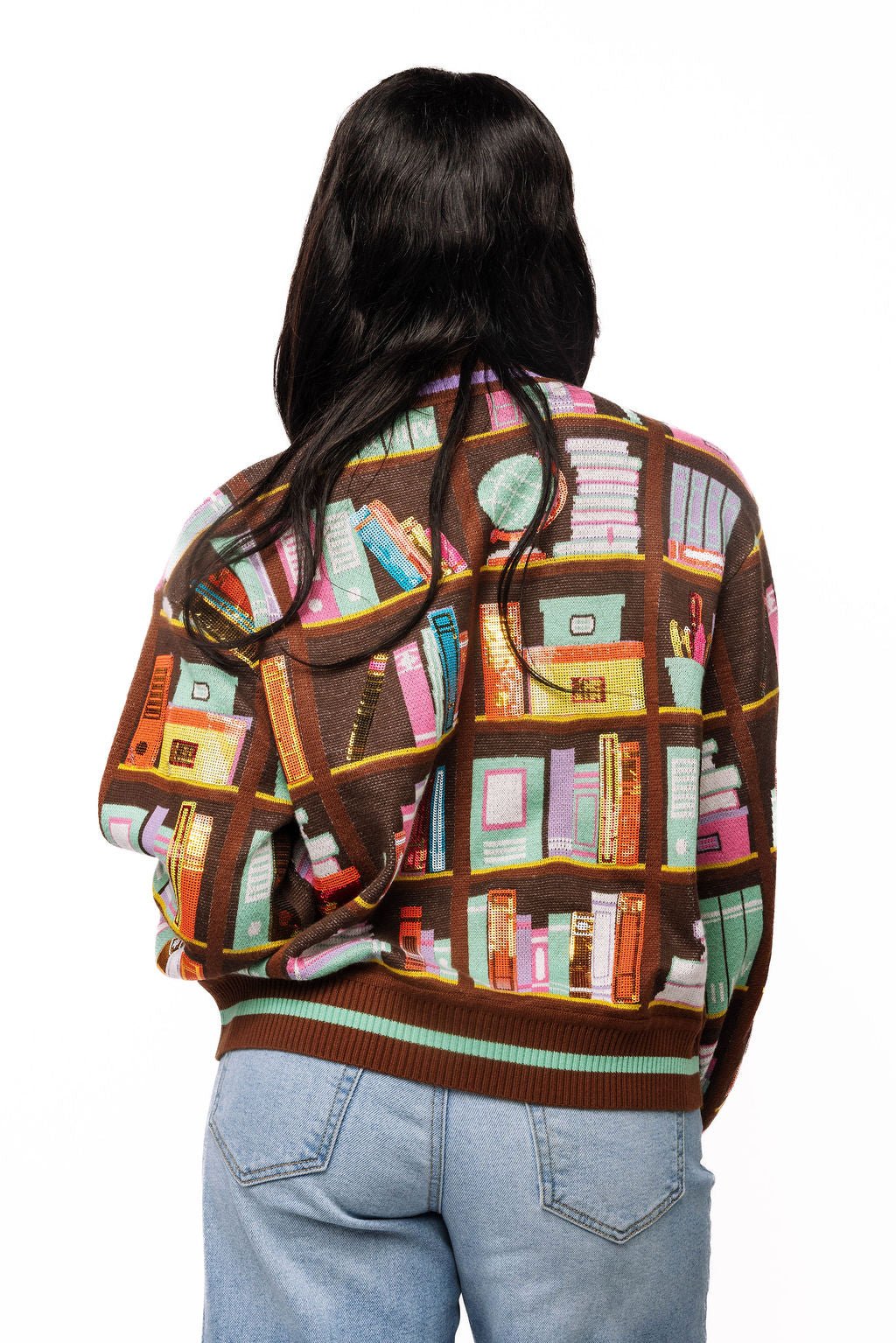 QOS Brown Multi Library Brooks Cardigan